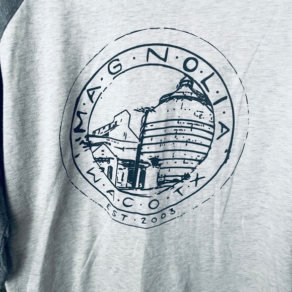 Magnolia Waco Texas women’s raglan tee 3/4 sleeve Joanna Gaines silos SZ S gray - Picture 6 of 8